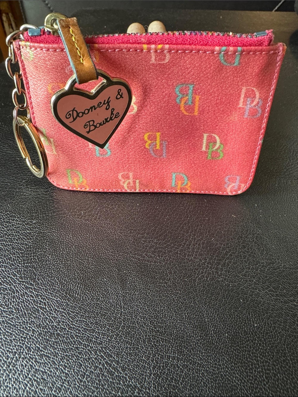 Dooney & Bourke Pink Logo Card Case with Heart Key Charm